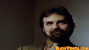 Man with muscles jizz while being watched in retro vid