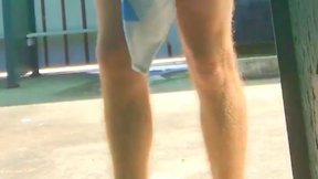 Twink jerks off and cums at beach
